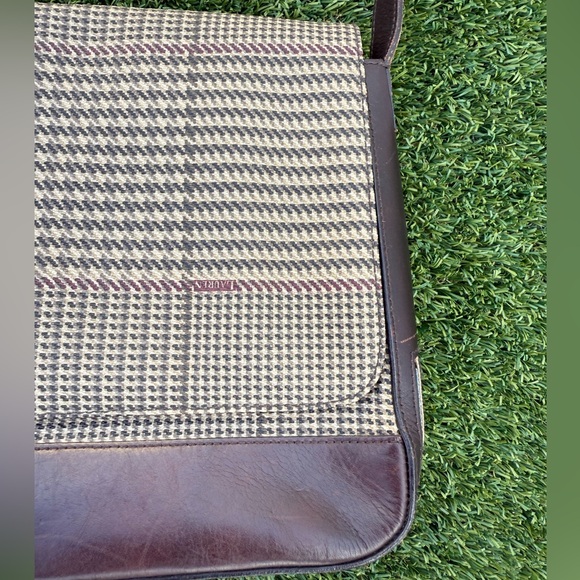 Vintage Lauren Ralph Lauren Houndstooth and Brown Leather Trim Shoulder HandBag - Picture 4 of 10